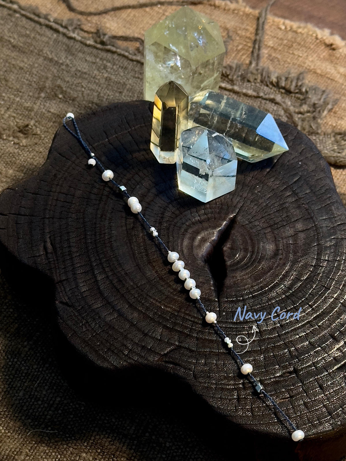 Freshwater pearl and 925 sterling silver navy cord bracelet
