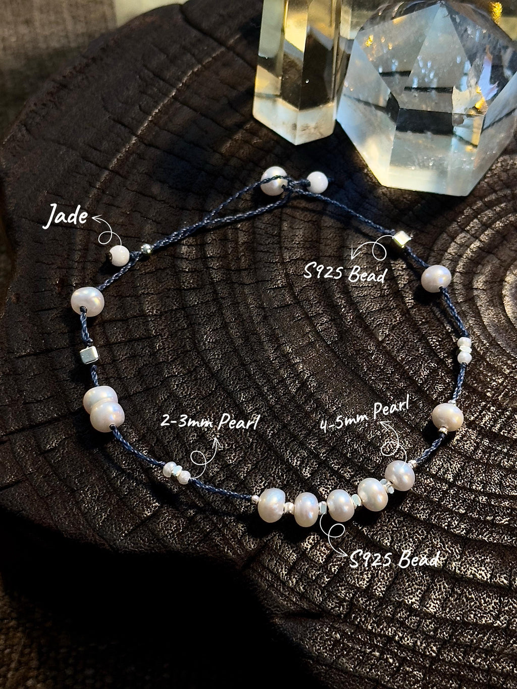 Dainty freshwater pearl handwoven bracelet detail