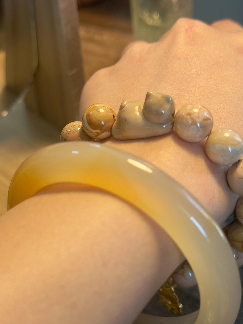Pink Caramel Alashan Agate Bracelet – natural stone detail 8