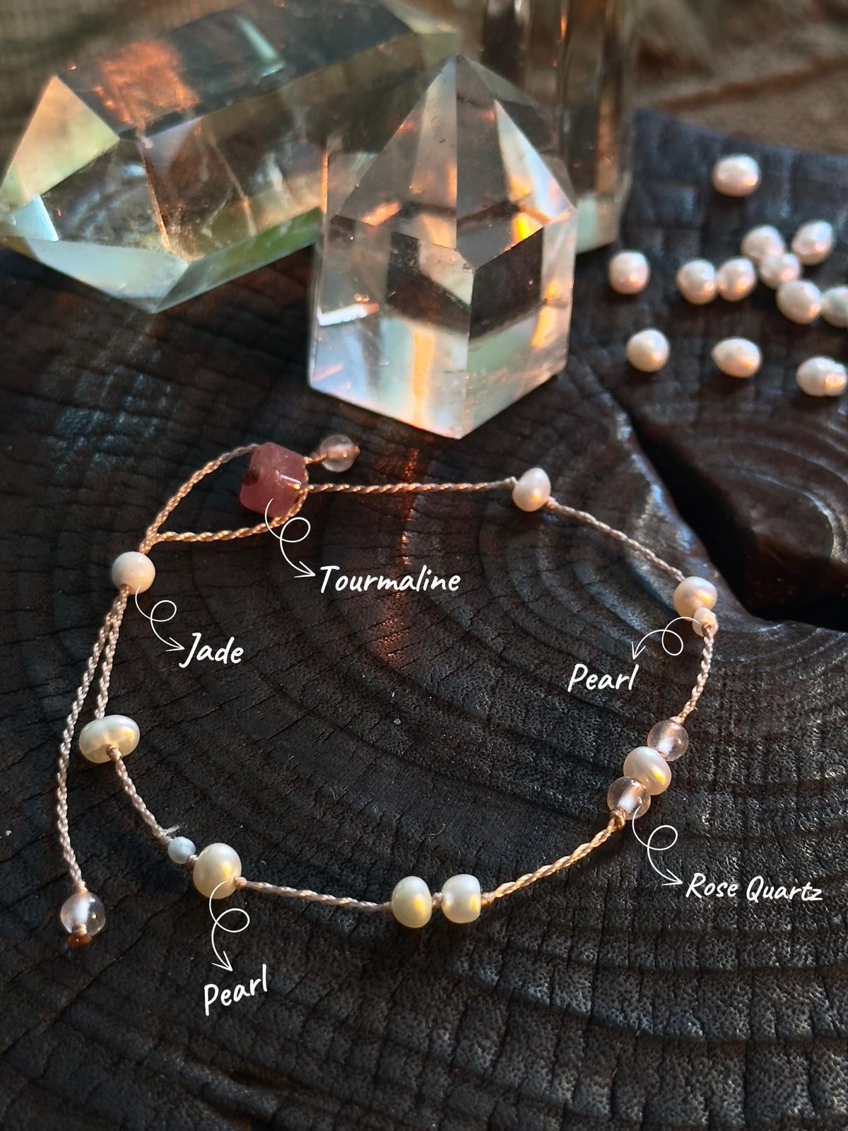 Freshwater Pearl Rose Quartz Tourmaline Pink Handwoven Bracelet