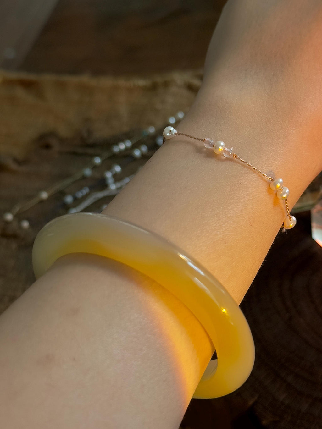 Freshwater Pearl Rose Quartz Tourmaline Pink Handwoven Bracelet