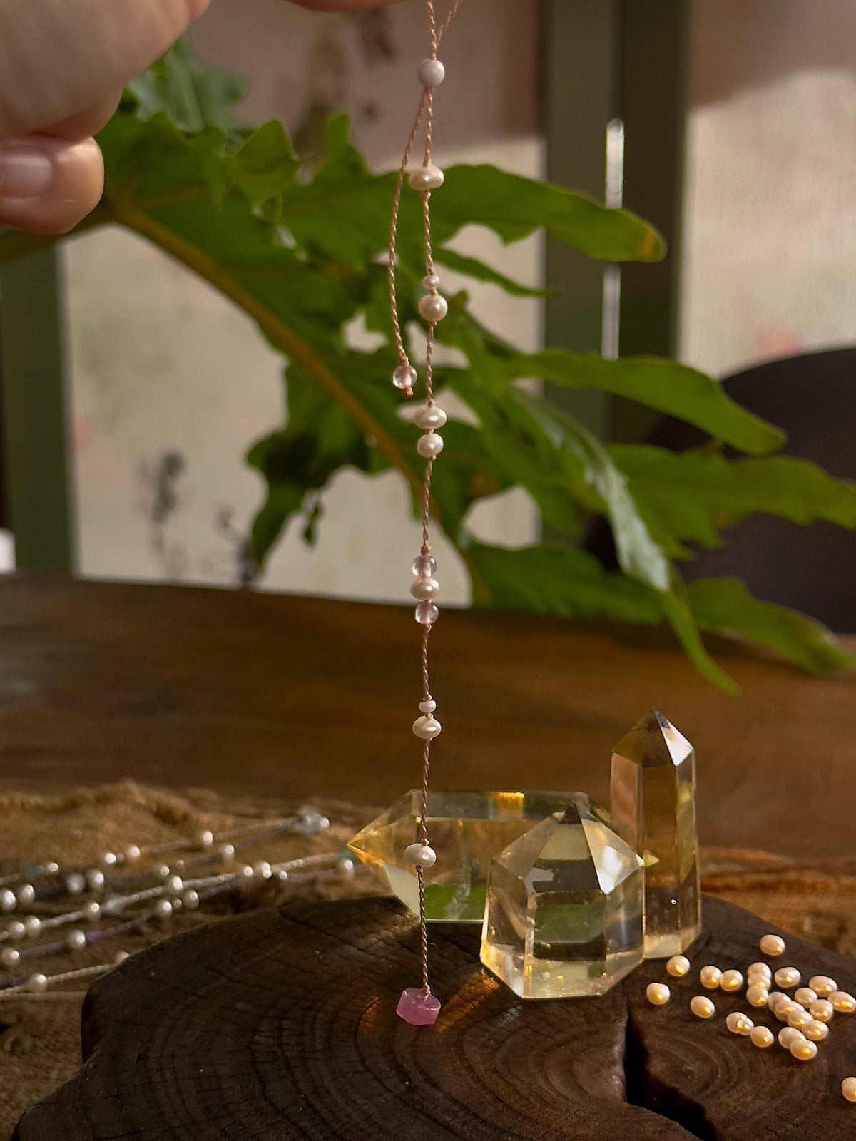Freshwater Pearl Rose Quartz Tourmaline Pink Handwoven Bracelet