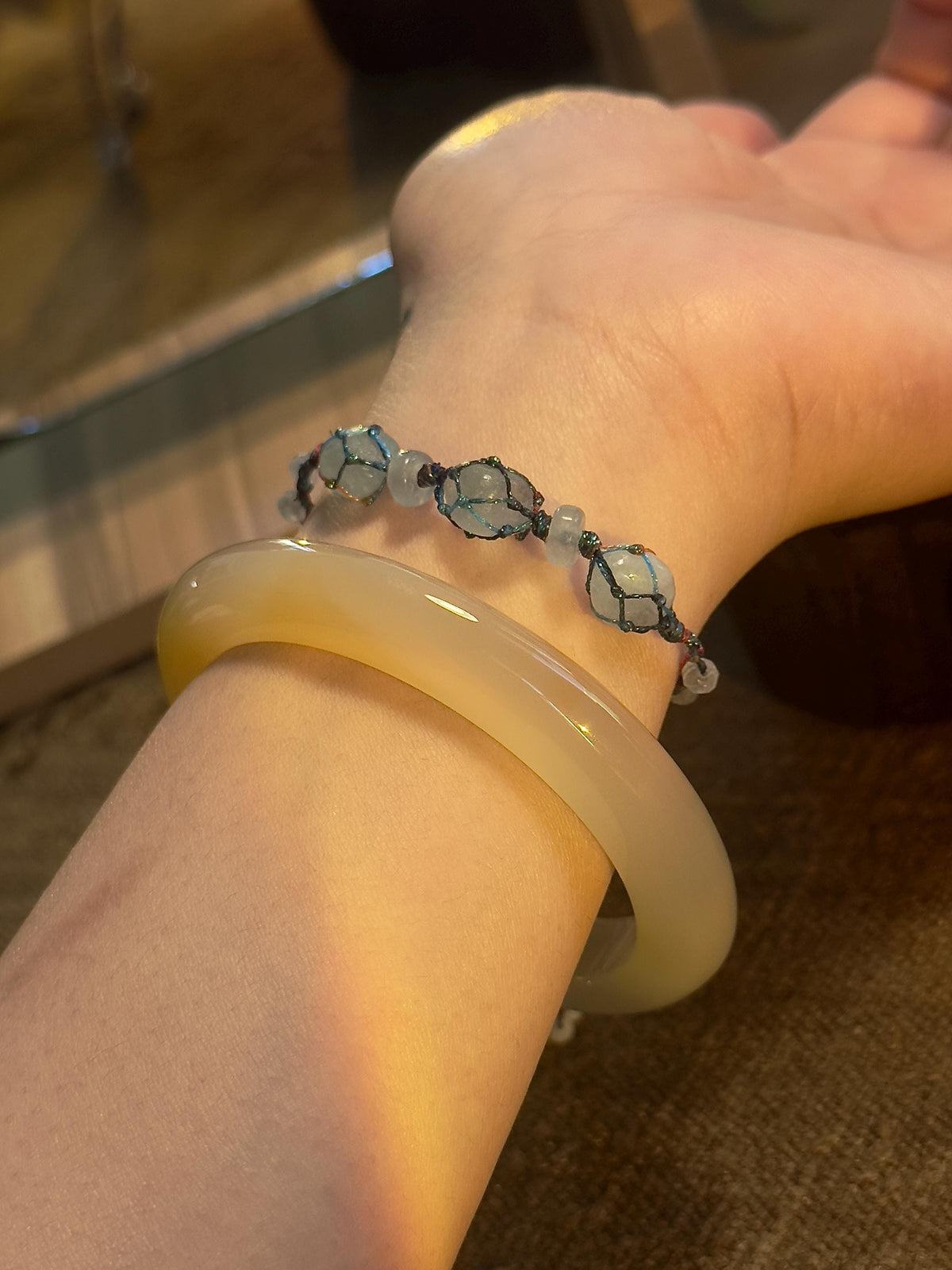 Raw aquamarine natural stone handwoven bracelet