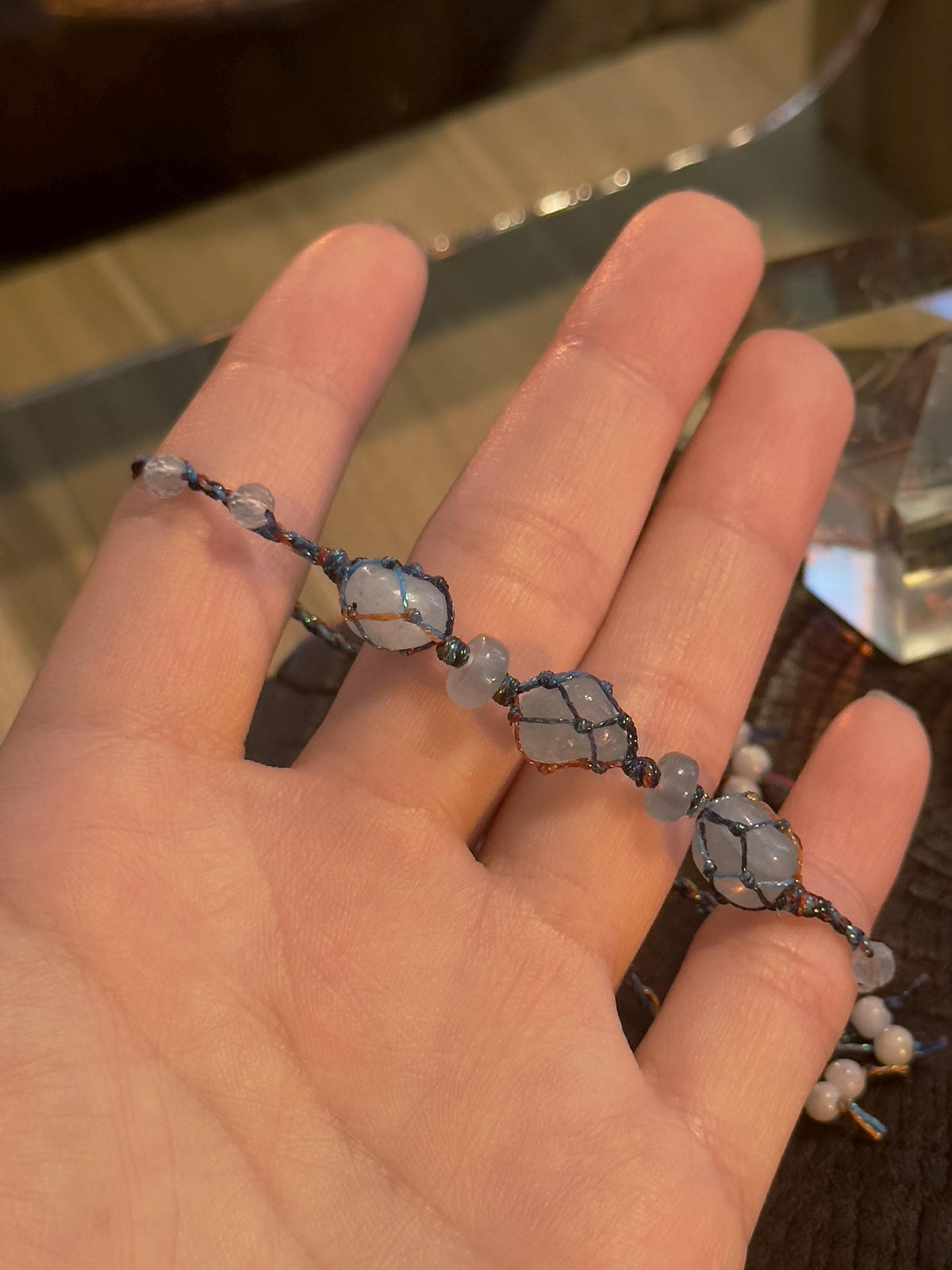 Raw aquamarine bracelet adjustable sliding knot