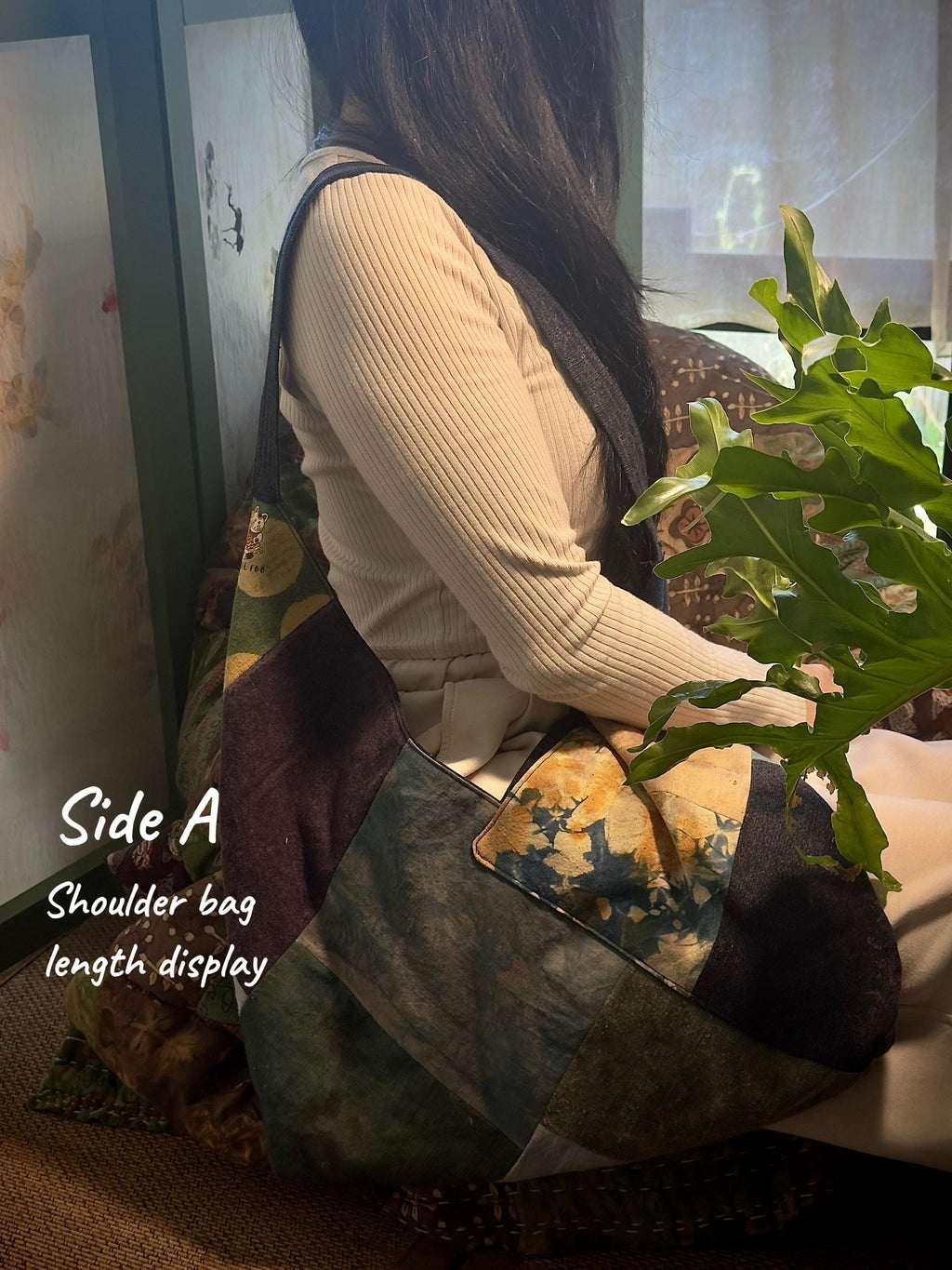 Reversible Plant-Dyed Patchwork Bag – detail 3