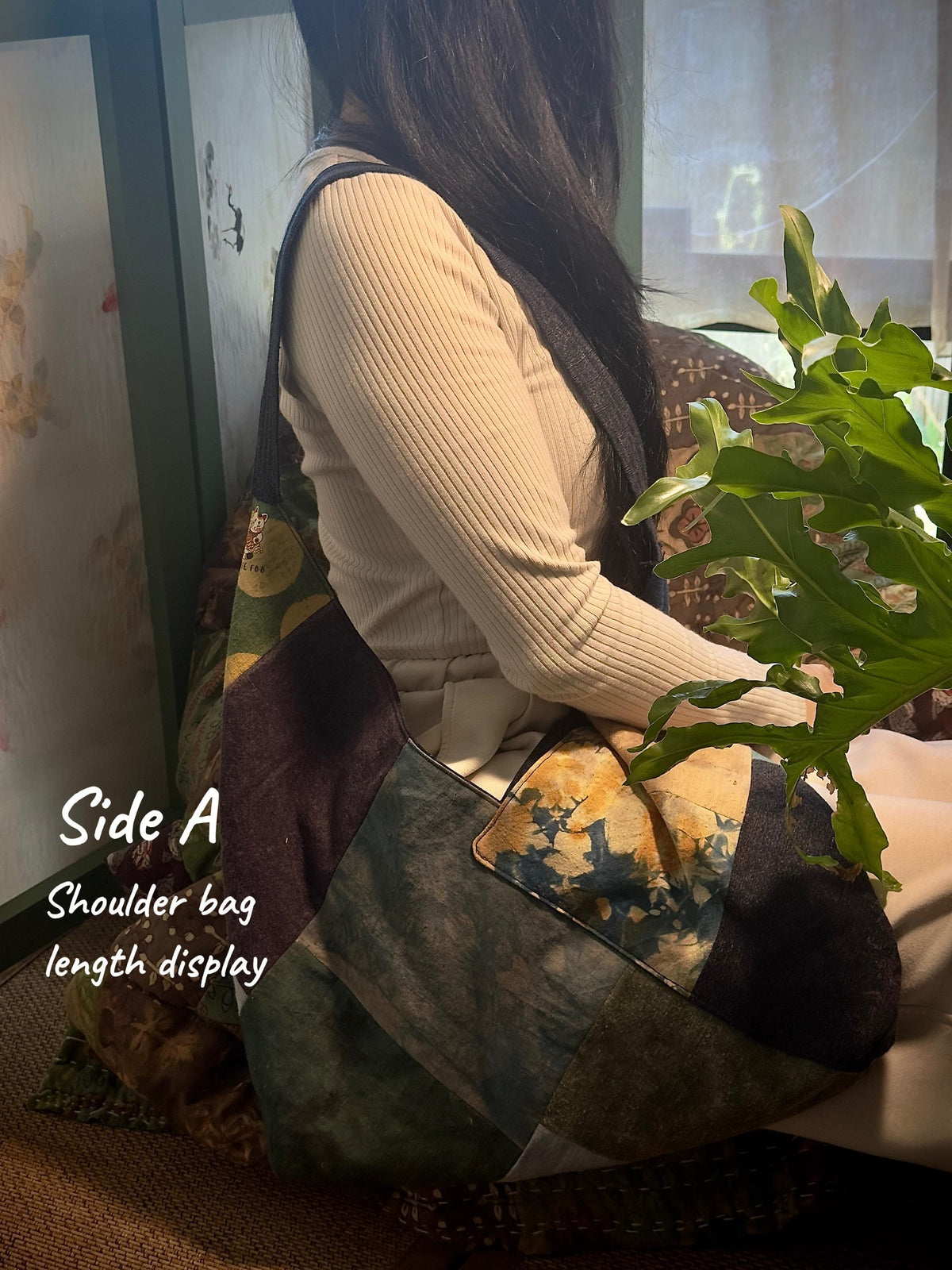 Reversible Plant-Dyed Patchwork Bag – detail 3