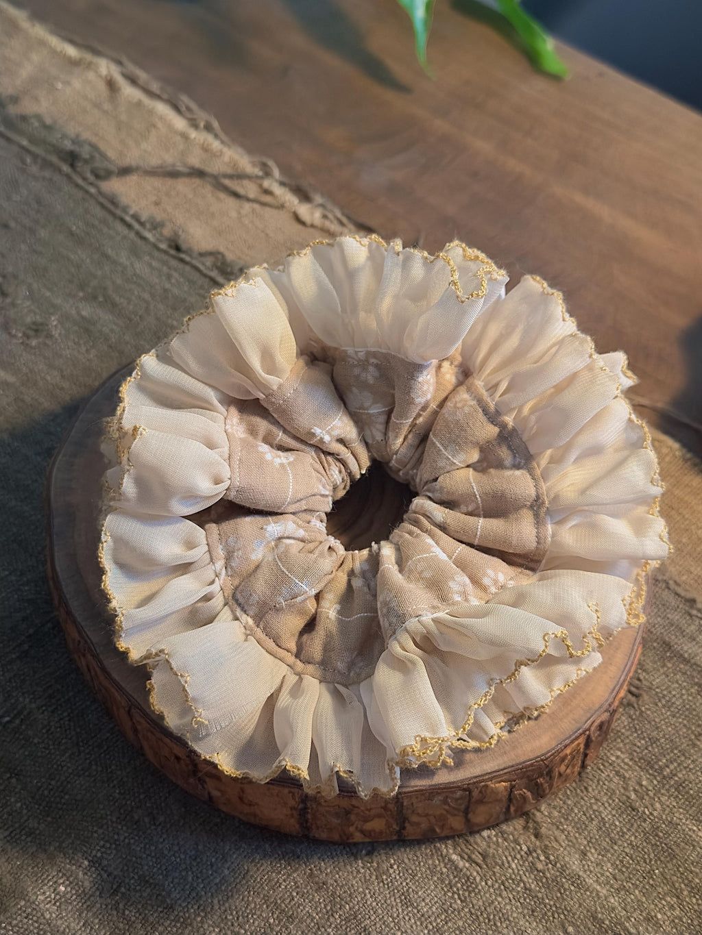Reversible cottagecore floral hair scrunchie