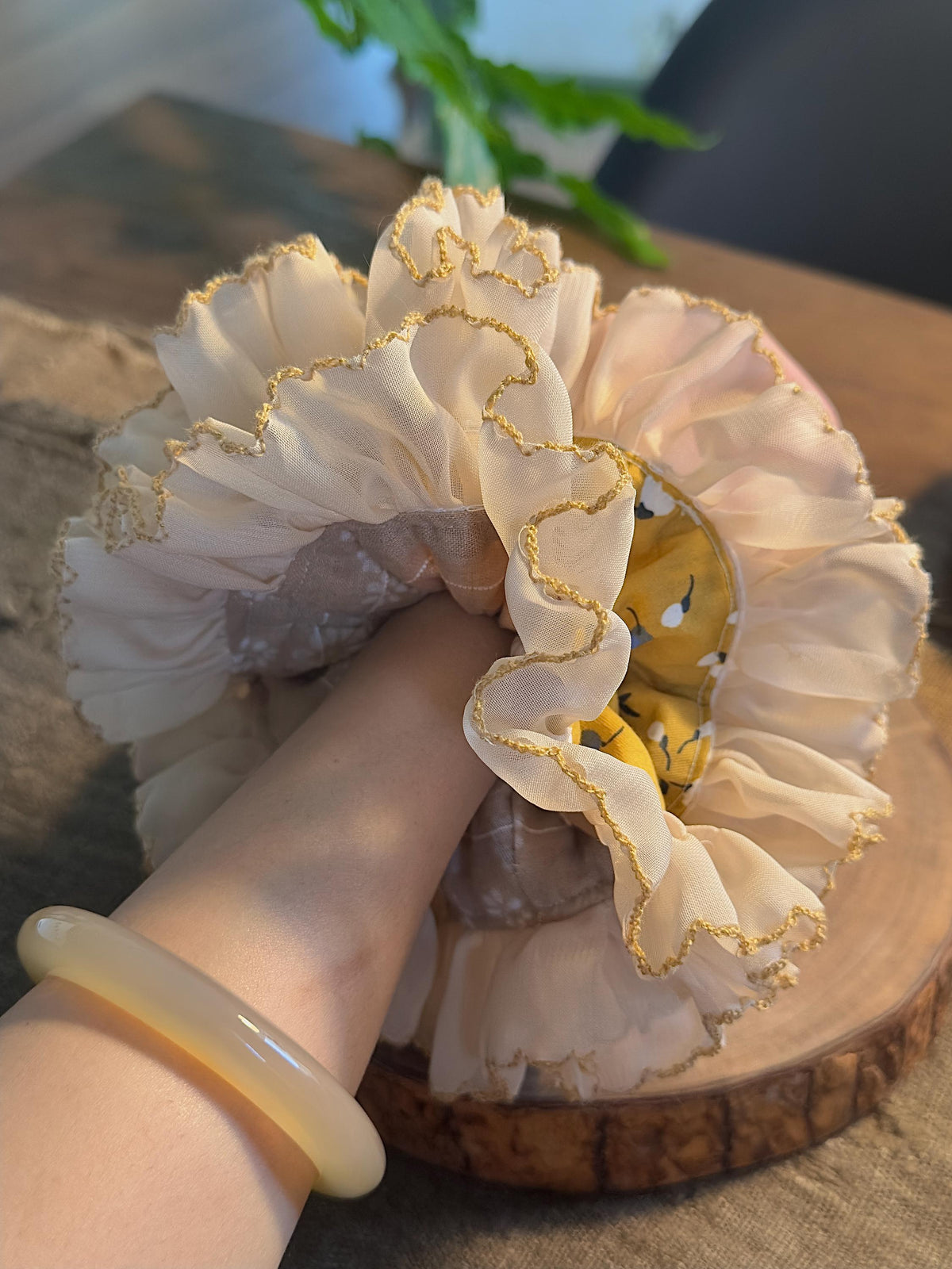 Handmade reversible floral lace scrunchie