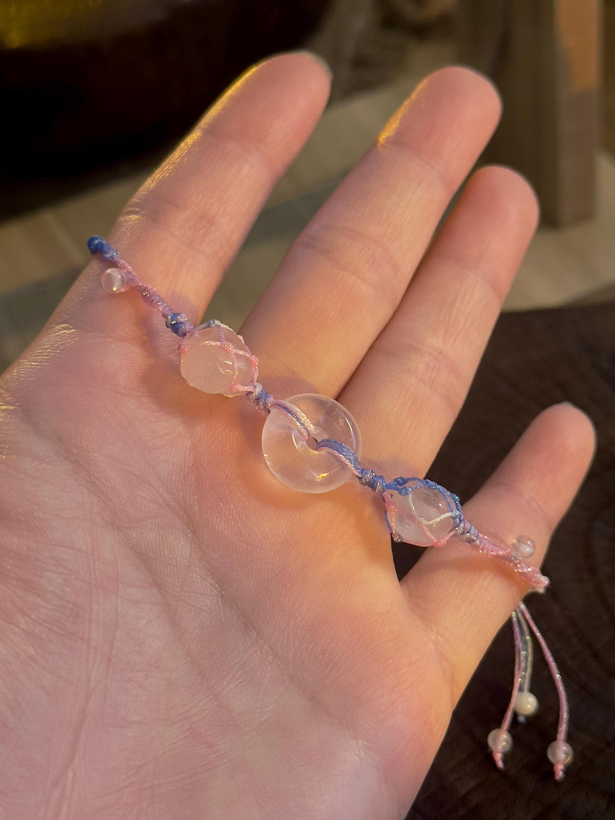 Natural rose quartz adjustable bracelet by Luckie Foo