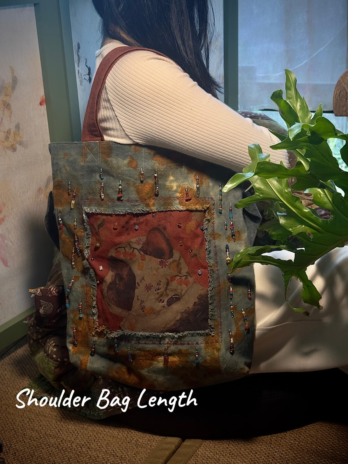 Plant-Dyed & Rust-Dyed Vintage Cat Bag – detail 4