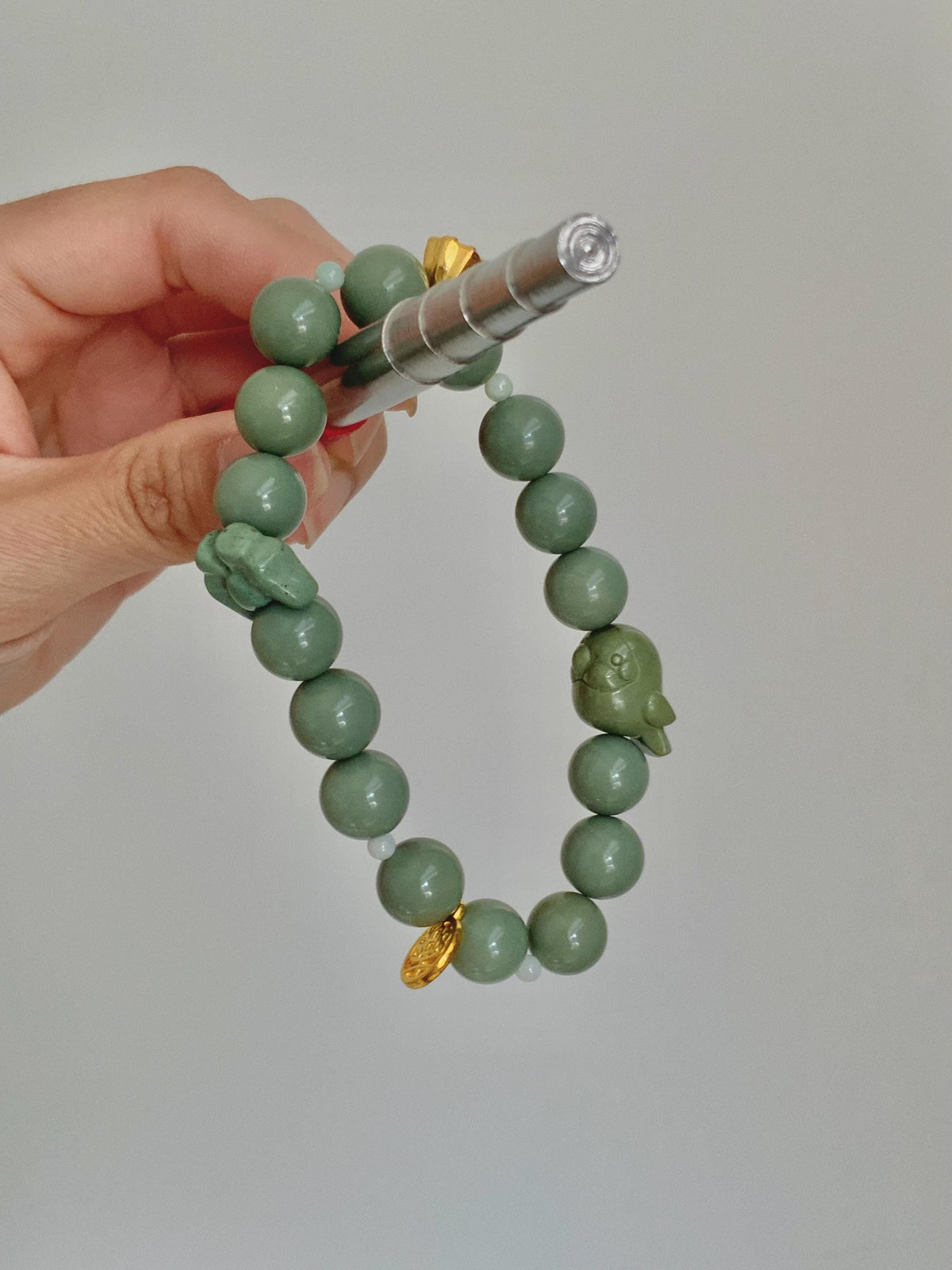 Vintage Sage Green Bird & Ribbon Bow Alashan Agate Bracelet
