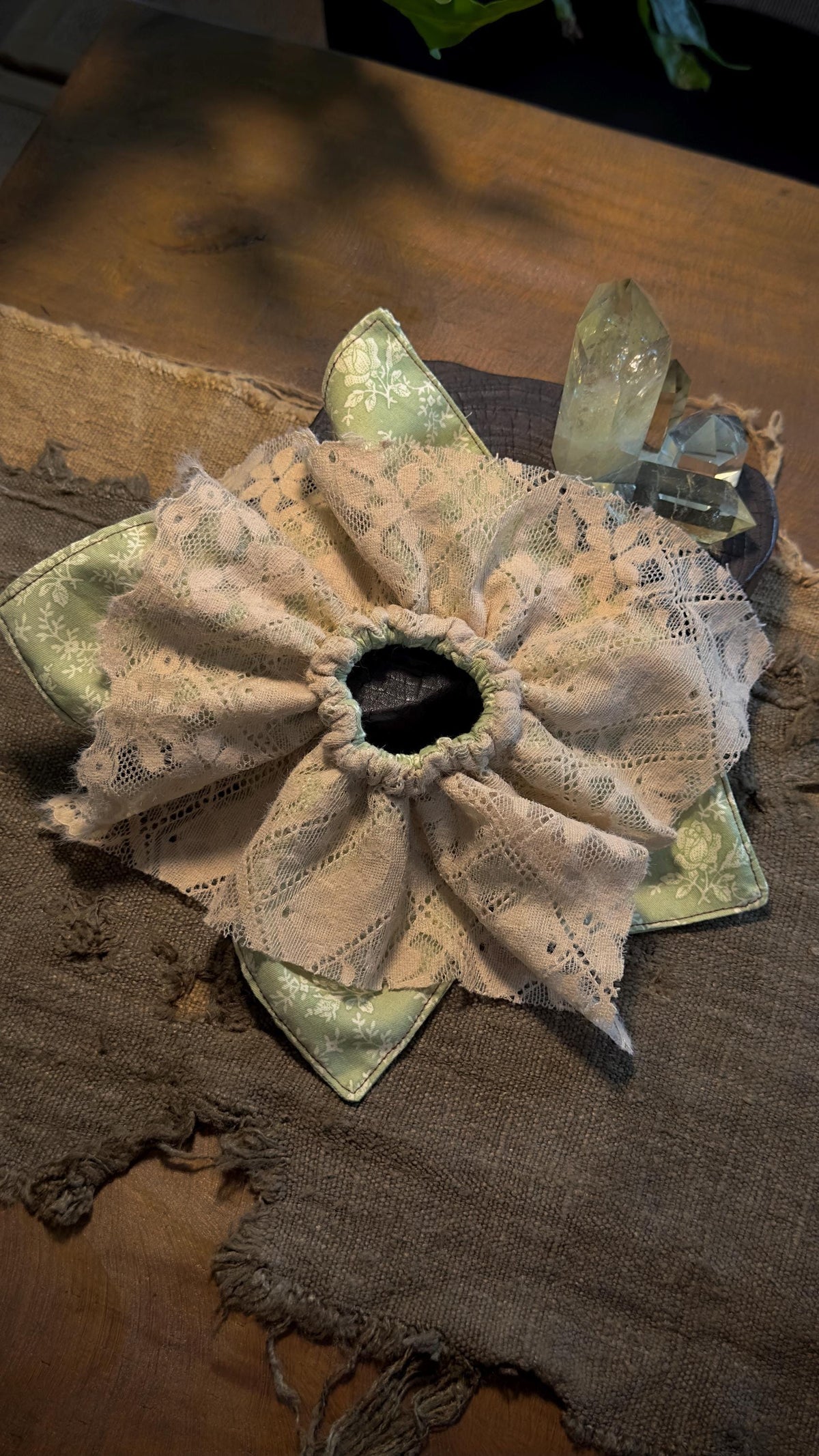 Double layer floral cotton lace hair scrunchie