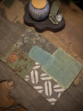 Plant-dyed Sashiko fish patchwork tea mat, full front view