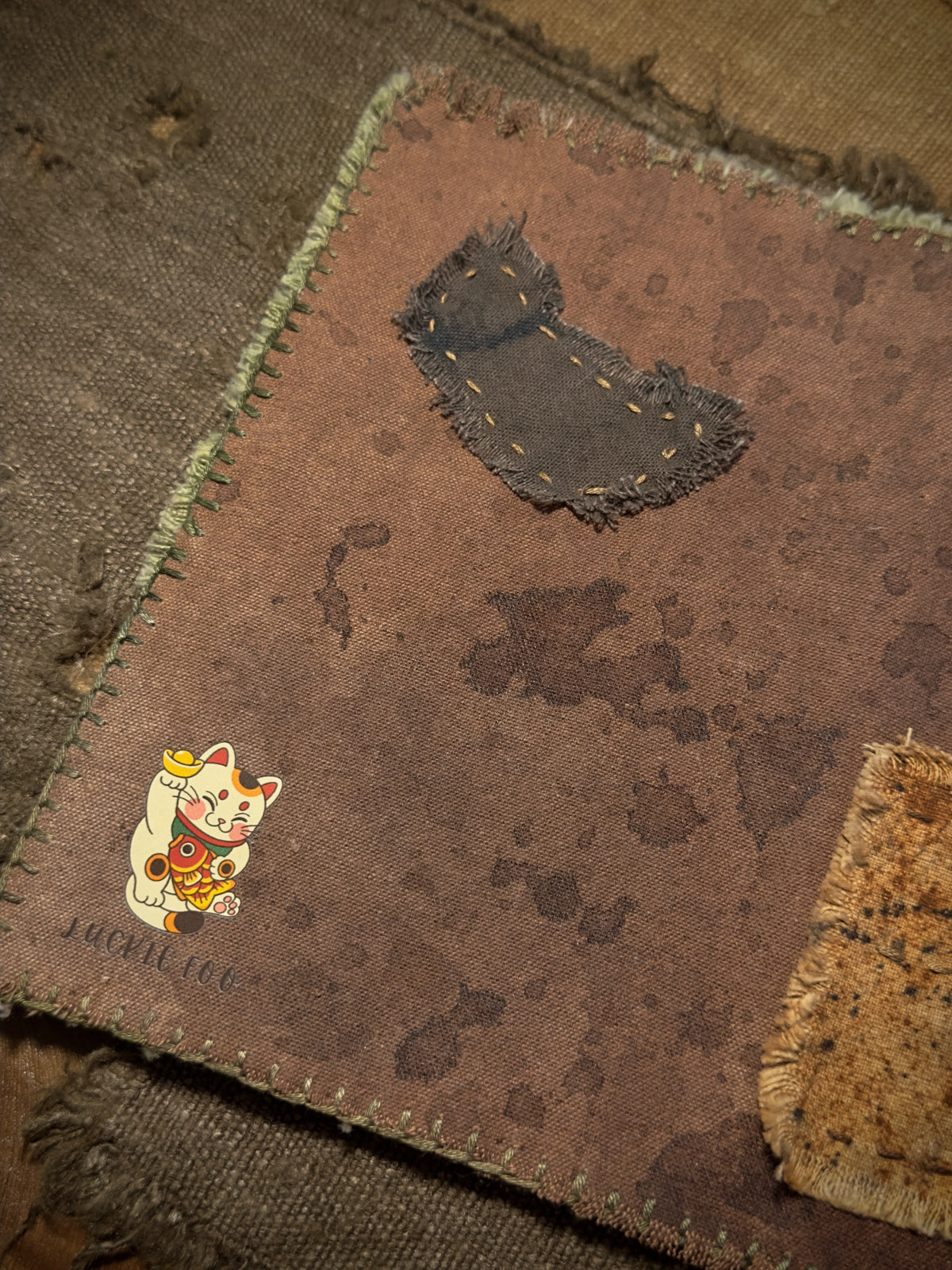 Close-up of patchwork detail on reverse side of tea mat
