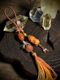 Shiva Trimurti Burmese yellow jade handwoven charm