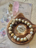 Blue Grey & Tan Beige Shy Bear & Carousel Alashan Agate Bracelet