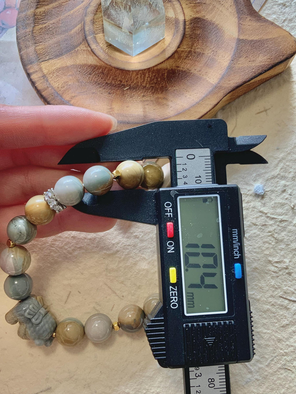 Blue Grey & Tan Beige Shy Bear & Carousel Alashan Agate Bracelet