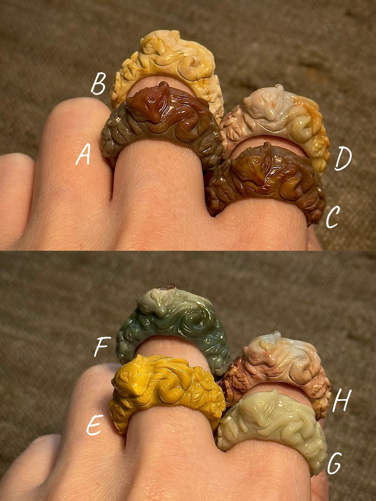 Sleeping fox blossom Alashan agate carved ring