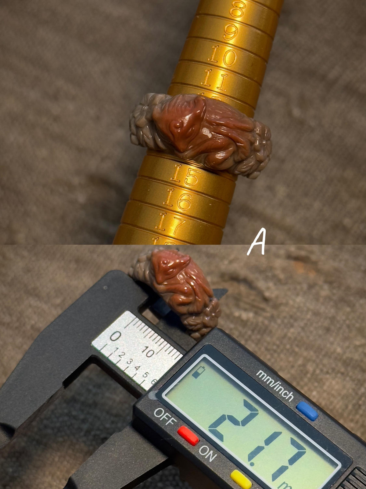 Sleeping fox blossom Alashan agate carved ring