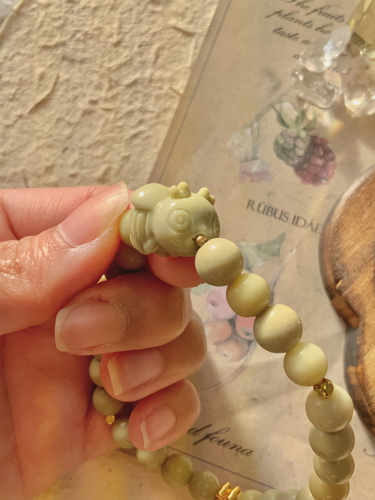 Soft Green Bee Alashan Agate Bracelet
