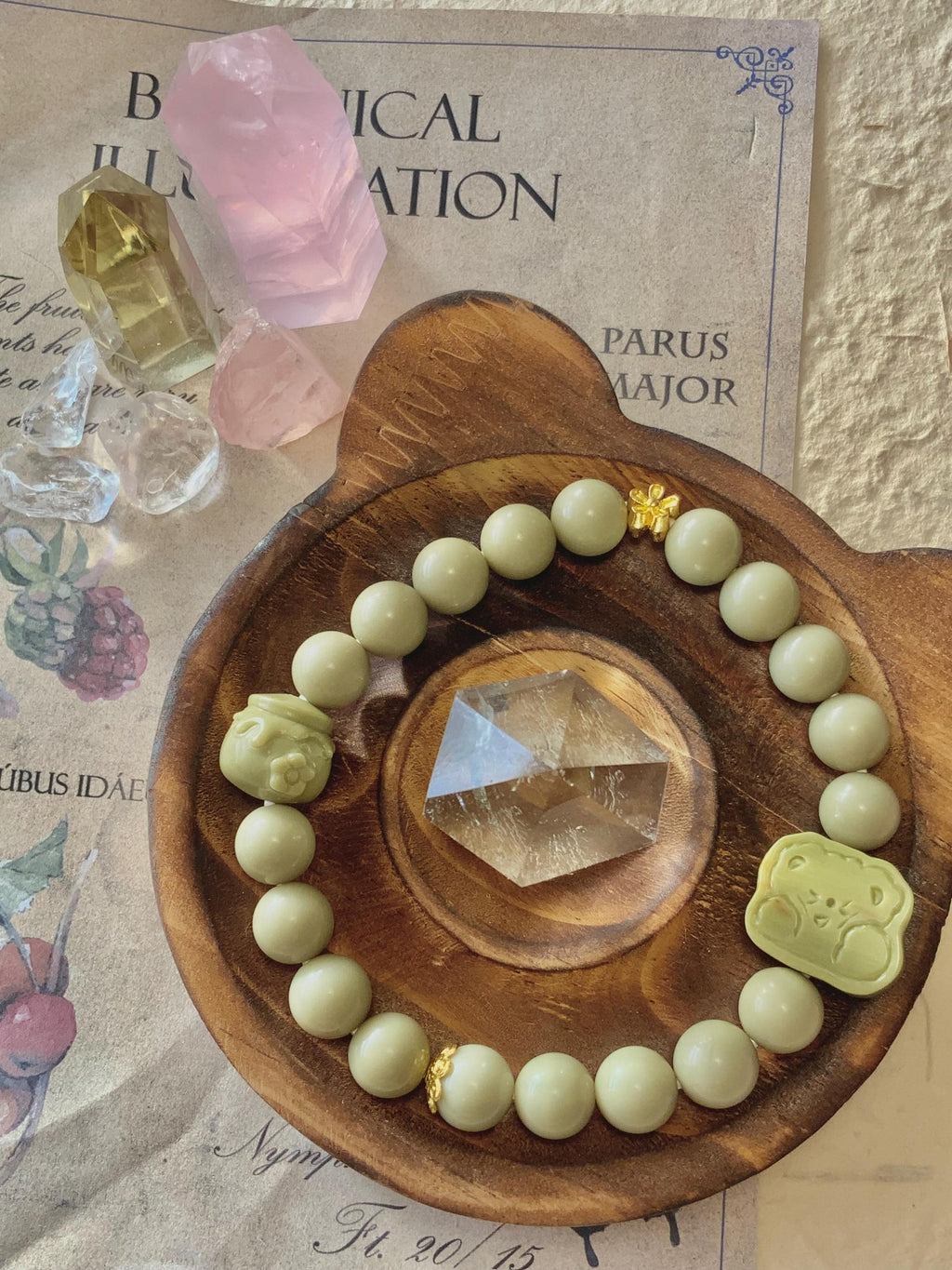 Soft Green Honey Bear Cookie Alashan Agate Bracelet