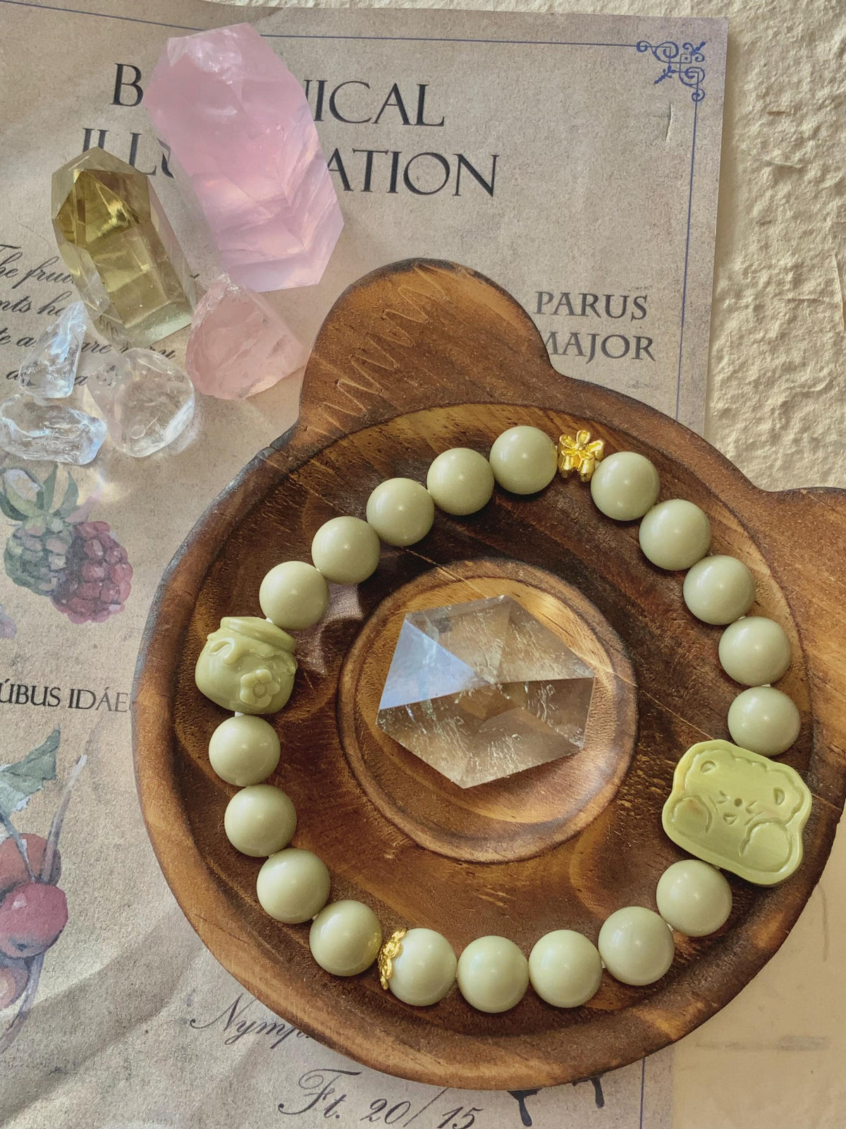 Soft Green Honey Bear Cookie Alashan Agate Bracelet