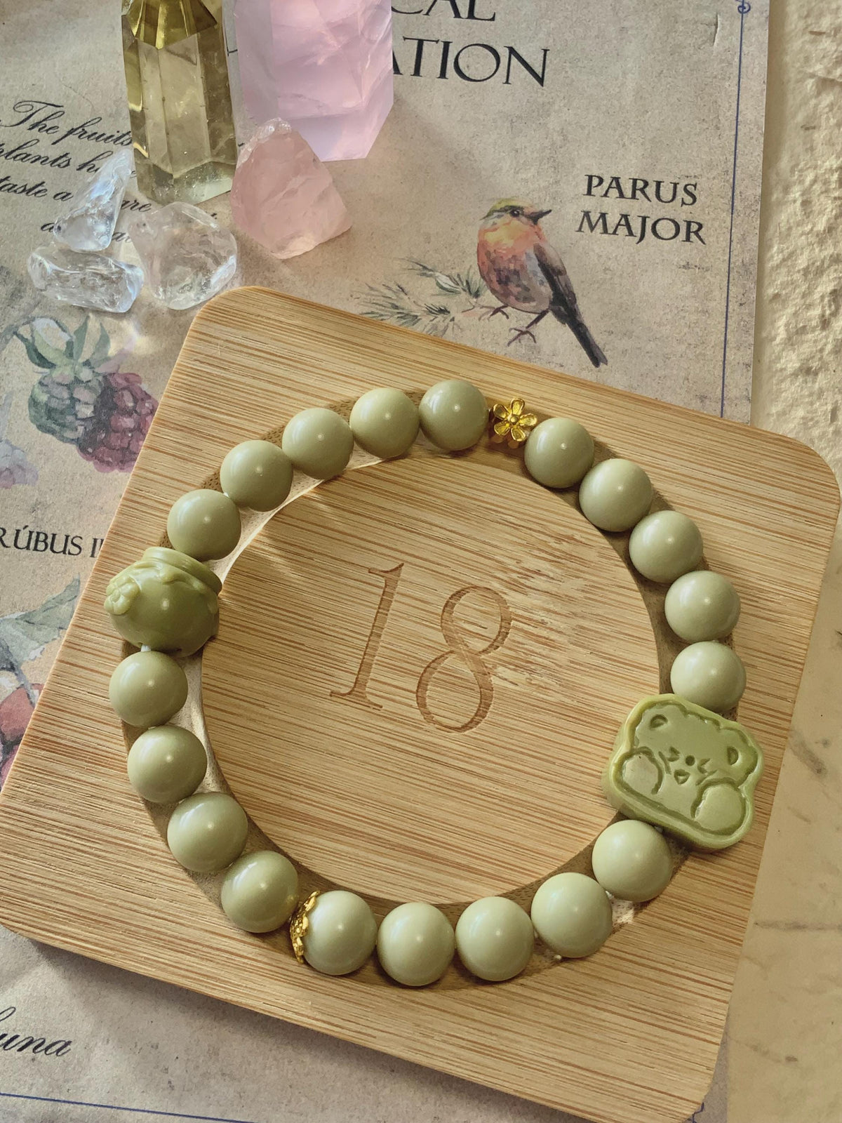Soft Green Honey Bear Cookie Alashan Agate Bracelet