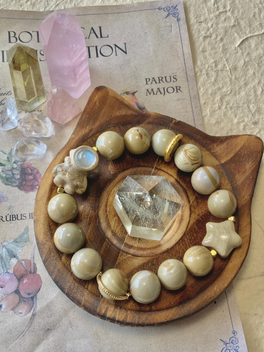 Tan Beige Astronaut & Star Alashan Agate Bracelet