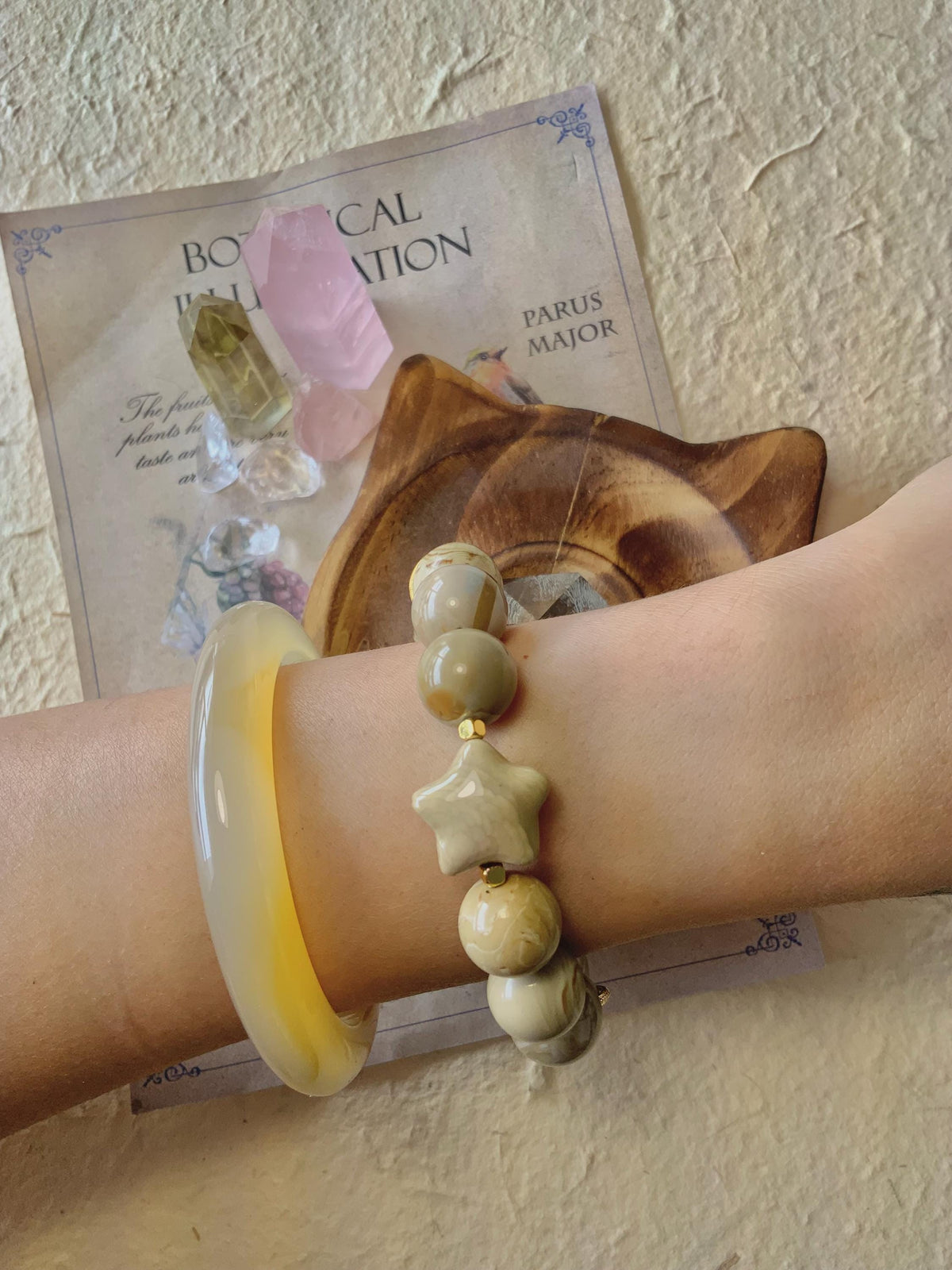 Tan Beige Astronaut & Star Alashan Agate Bracelet