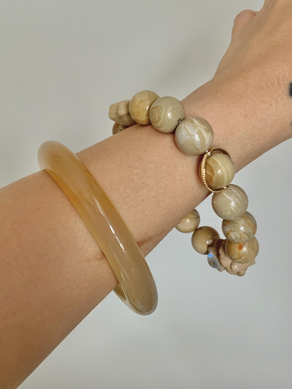 Tan Beige Astronaut & Star Alashan Agate Bracelet