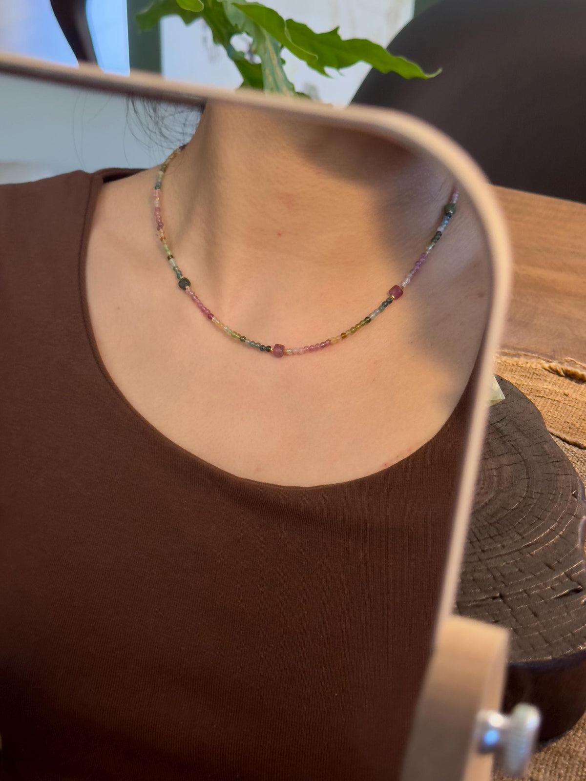 Natural Tourmaline Necklace and Triple Wrap Bracelet