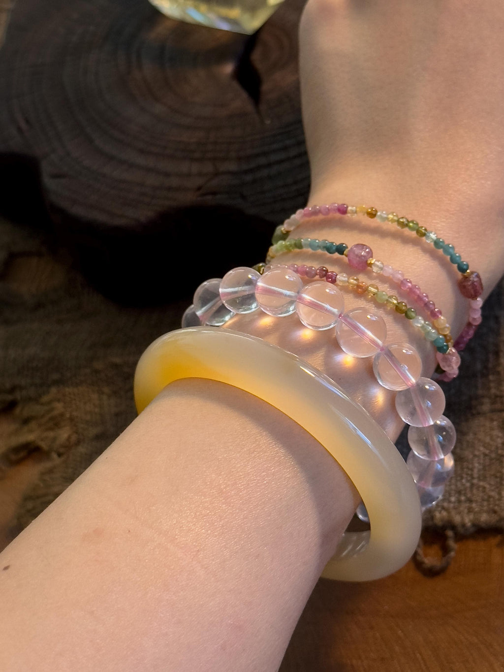 Natural Tourmaline Necklace and Triple Wrap Bracelet
