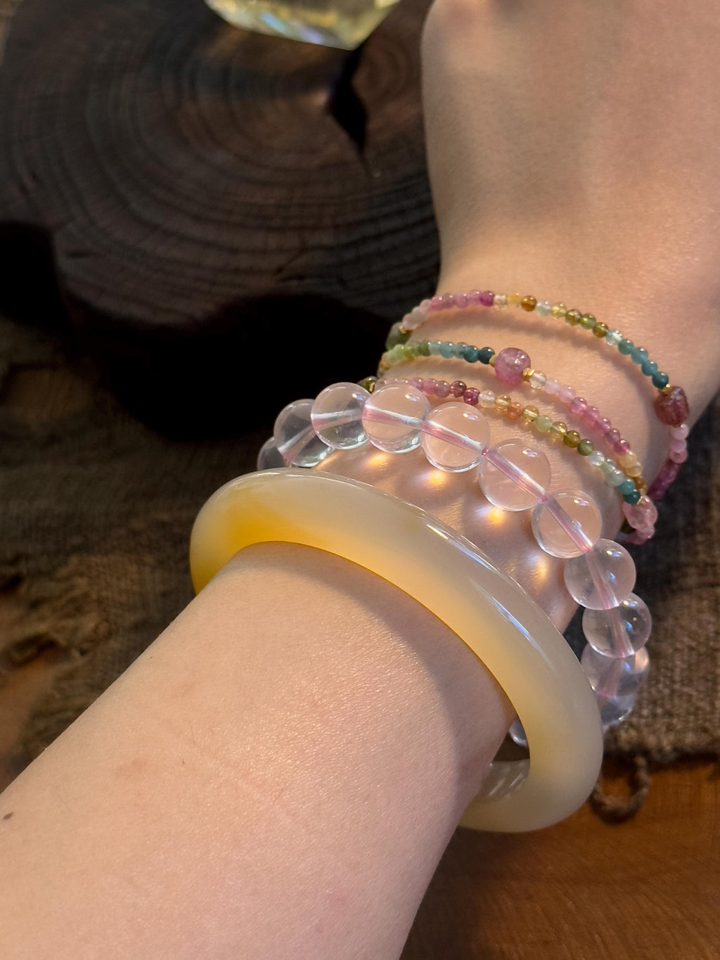 Natural Tourmaline Necklace and Triple Wrap Bracelet
