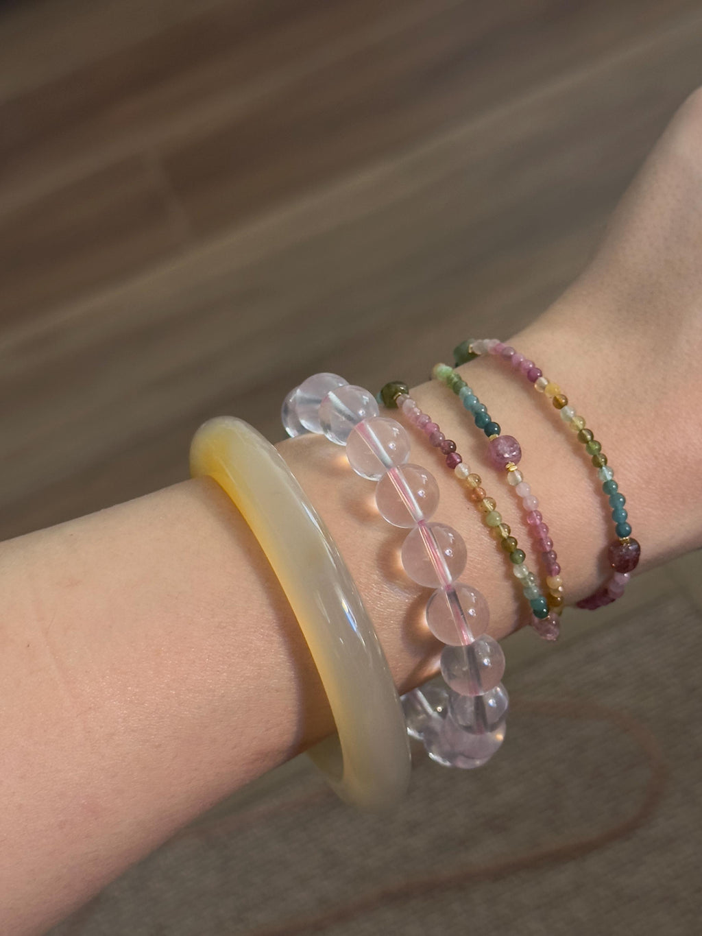 Natural Tourmaline Necklace and Triple Wrap Bracelet