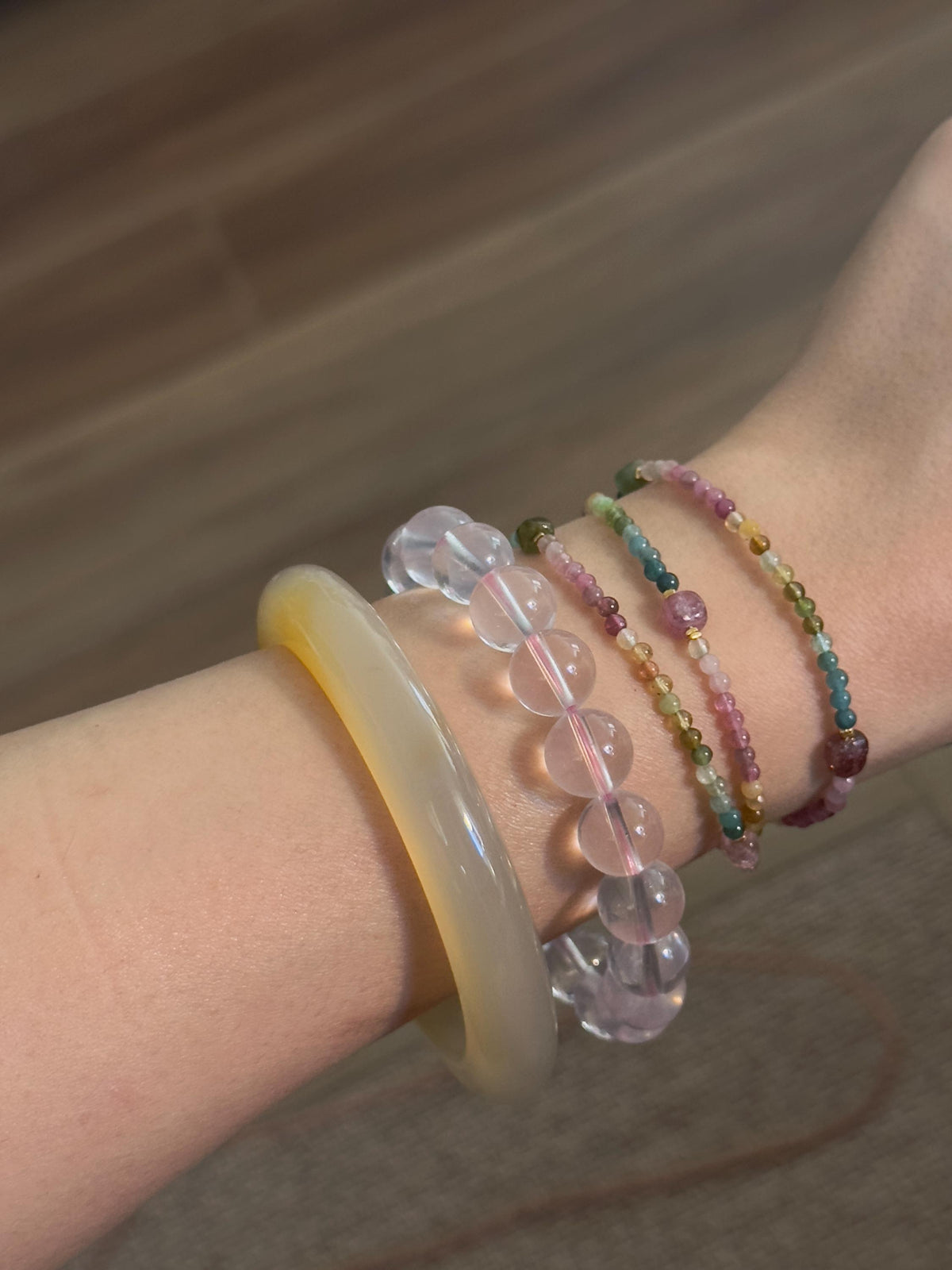 Natural Tourmaline Necklace and Triple Wrap Bracelet