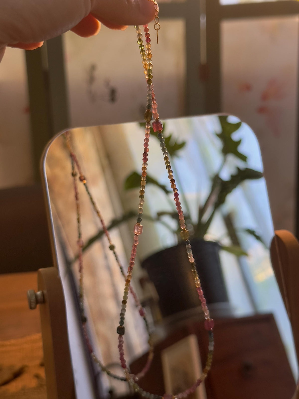 Natural Tourmaline Necklace and Triple Wrap Bracelet