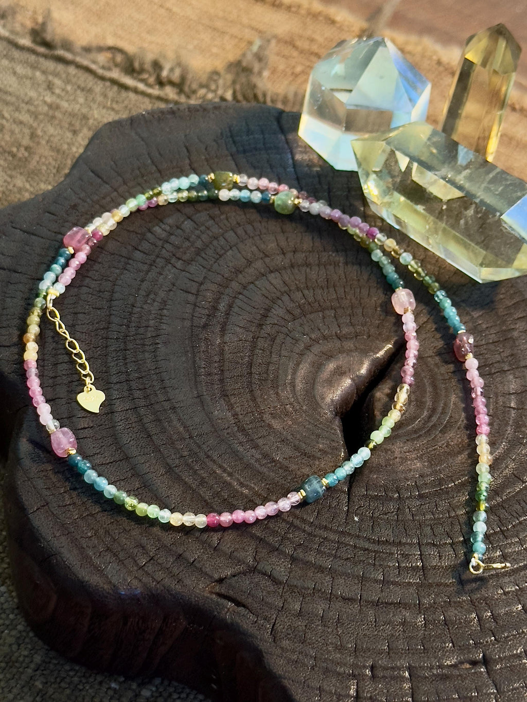 Natural Tourmaline Necklace and Triple Wrap Bracelet