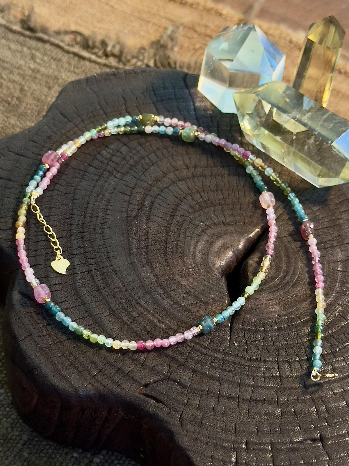Natural Tourmaline Necklace and Triple Wrap Bracelet