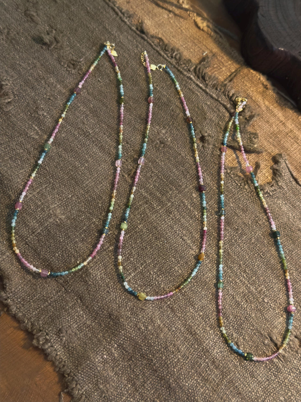Natural Tourmaline Necklace and Triple Wrap Bracelet