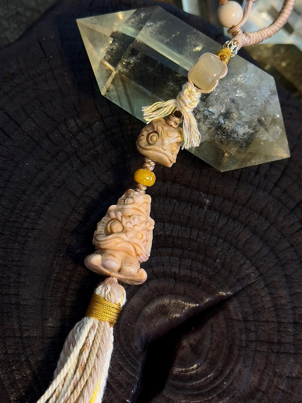 Triple lucky lion dance Alashan agate bag charm