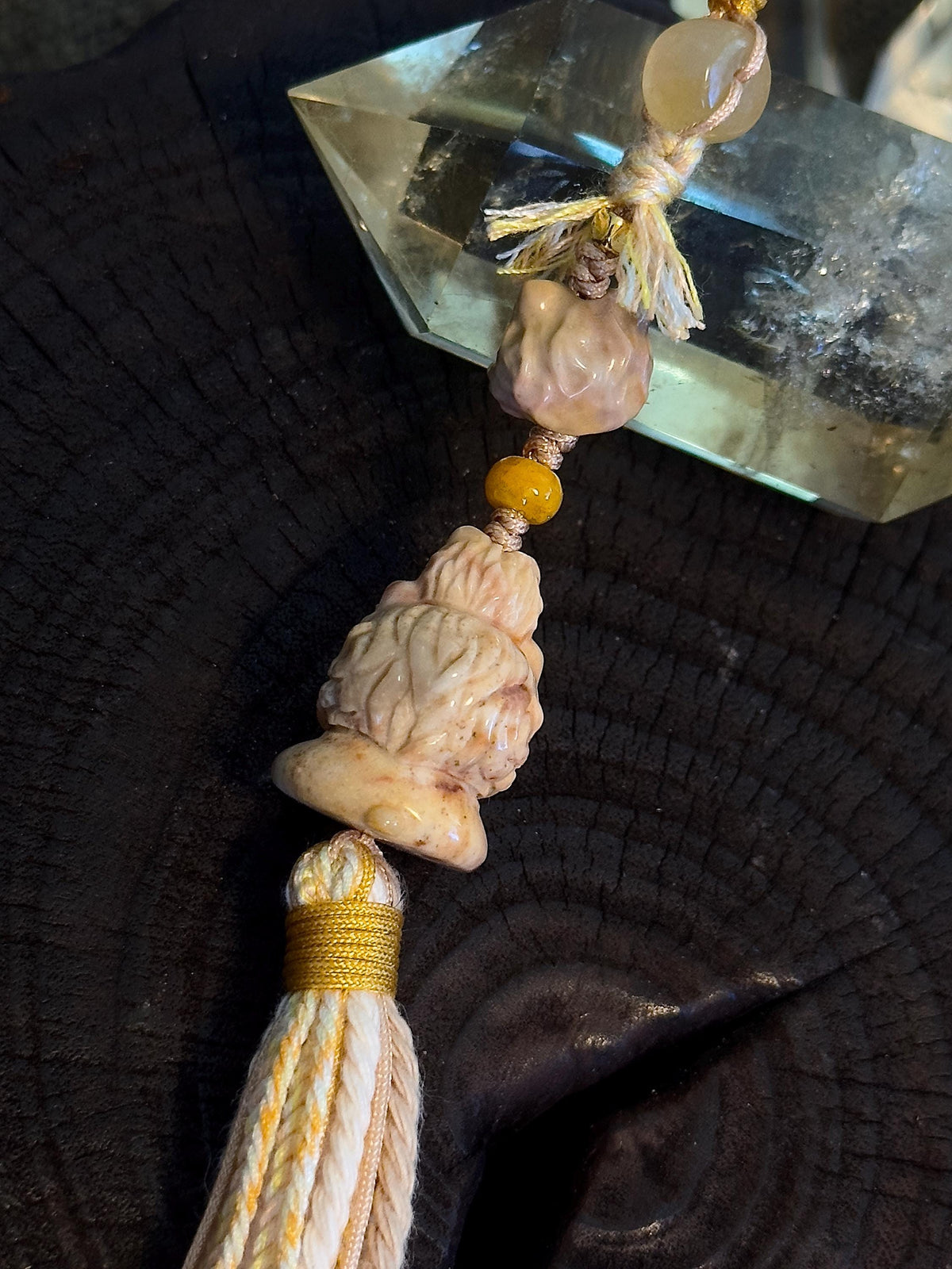 Handwoven lion dance natural stone charm