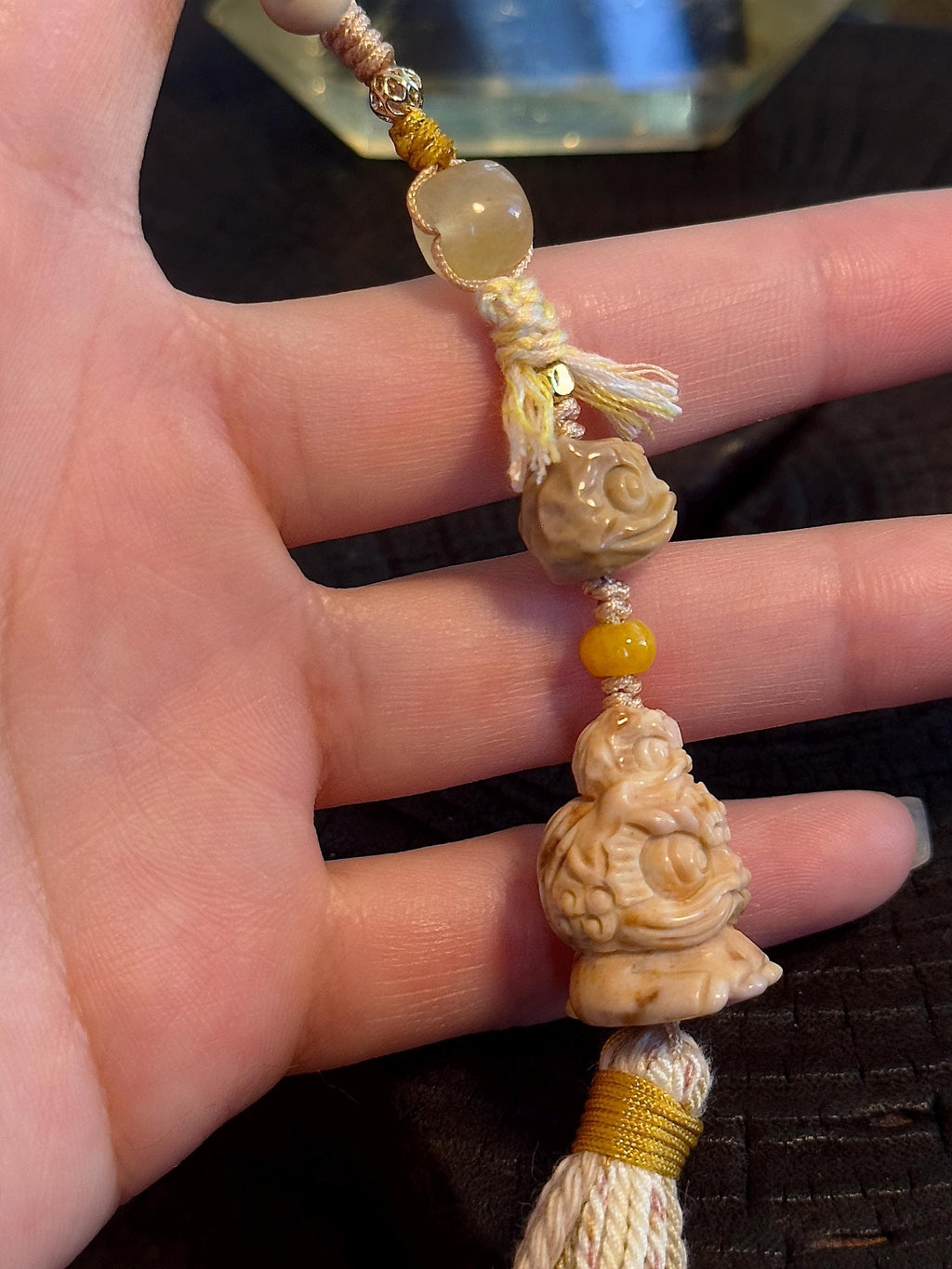Natural Alashan agate lion dance pendant