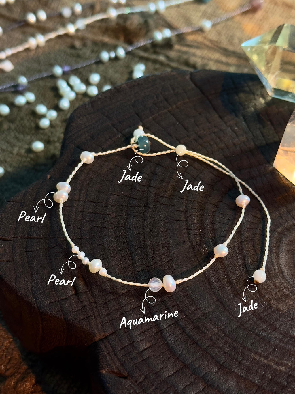 Freshwater Pearl Aquamarine Jade White Handwoven Bracelet