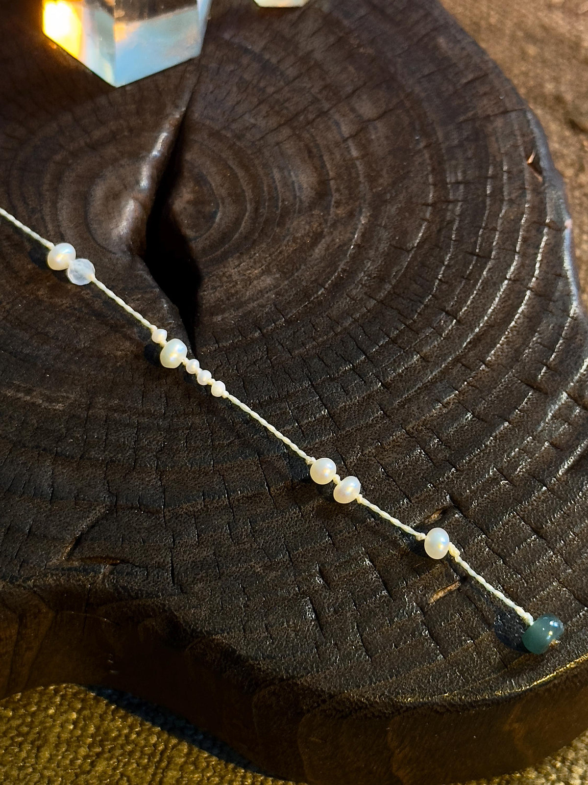 Freshwater Pearl Aquamarine Jade White Handwoven Bracelet