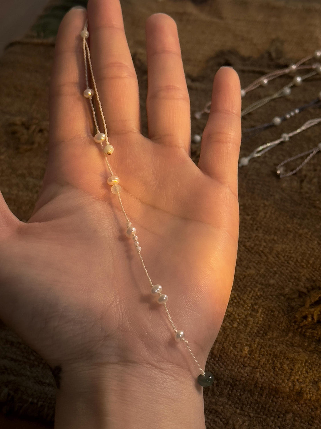 Freshwater Pearl Aquamarine Jade White Handwoven Bracelet