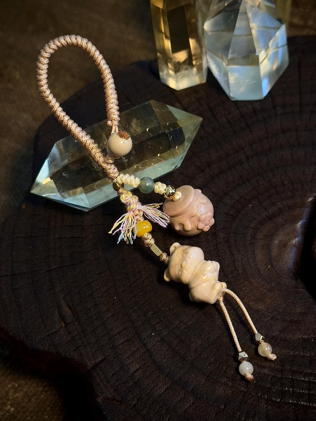 Winnie Bear and Honey Alashan Agate bag charm